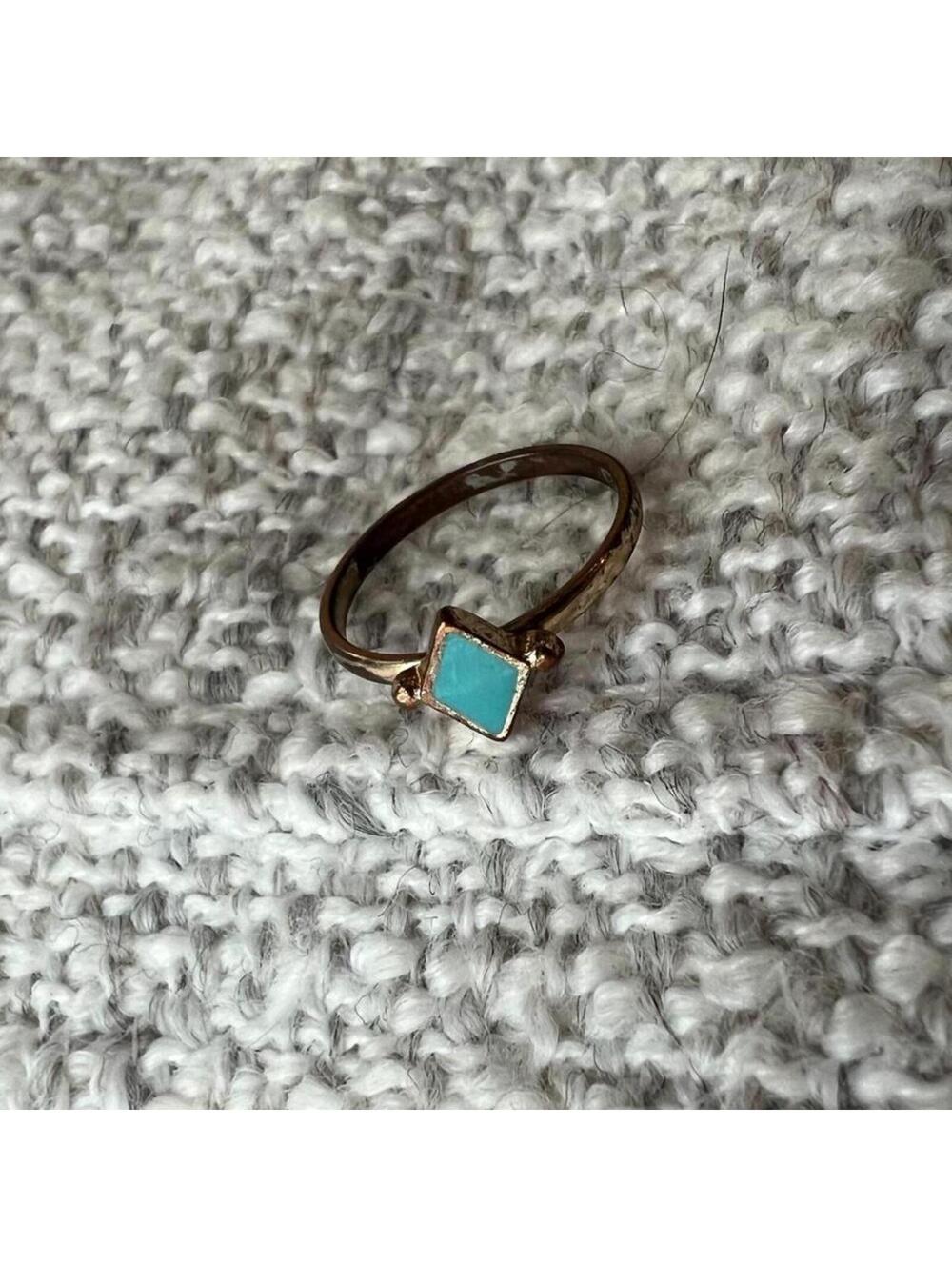 Vintage Minimalist Square Turquoise Solitaire Ring